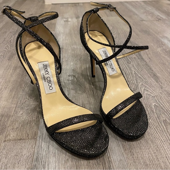 JIMMY CHOO Harper Anthracite Black Spotted Suede Sandal 36.5 - Picture 8 of 11